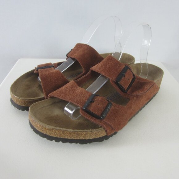 Birkenstock Arizona Unisex 43 Wide Brown Suede Leather Double Strap Sandals - Picture 1 of 14